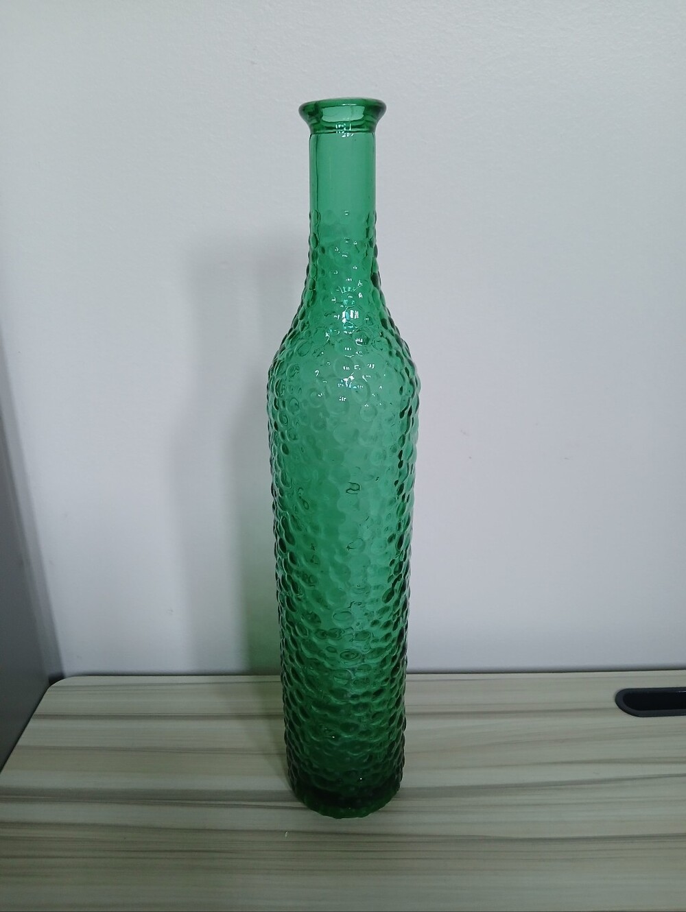 Vintage Italian Empoli Green Bubble Glass Genie Bottle Decanter 16" NO Stopper